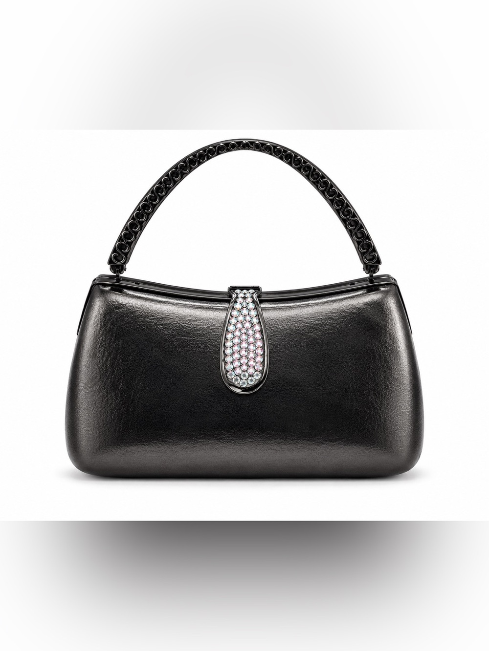 Metallic Silver Rhinestone Evening Clutch Purse Silver Chain Formal Cocktail Bag